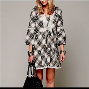 Free People Black and White Lace Trimmed Dress